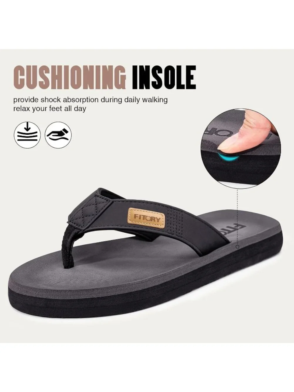 Mens Black Flat Thongs Solid Comfort Split Toe Rubber Flip Flop Slipper Shoes